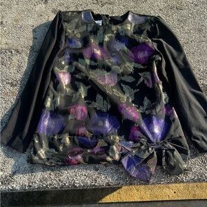 Vintage Boston Maid Black/Gold/Purple Metallic and Chiffon Blouse Size 10